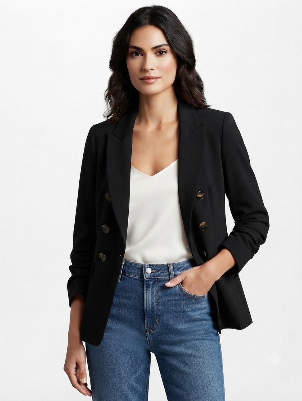 1.STATE Ruched Sleeve Essentials Blazer In Black Size Small